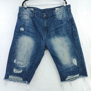 Smoke Rise Mens Distressed Raw Hem Blue Denim Shorts Size 40